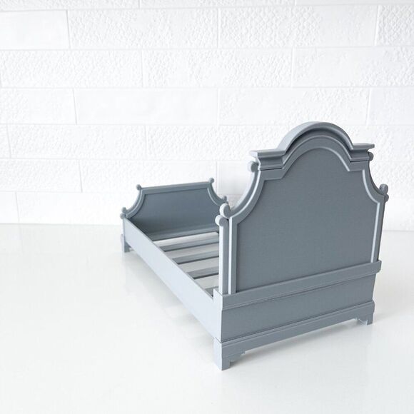 Gray Tufted Miniature Chesterfield Bed Queen Size 1:6 Scale Barbie Dollhouse - Picture 3 of 6